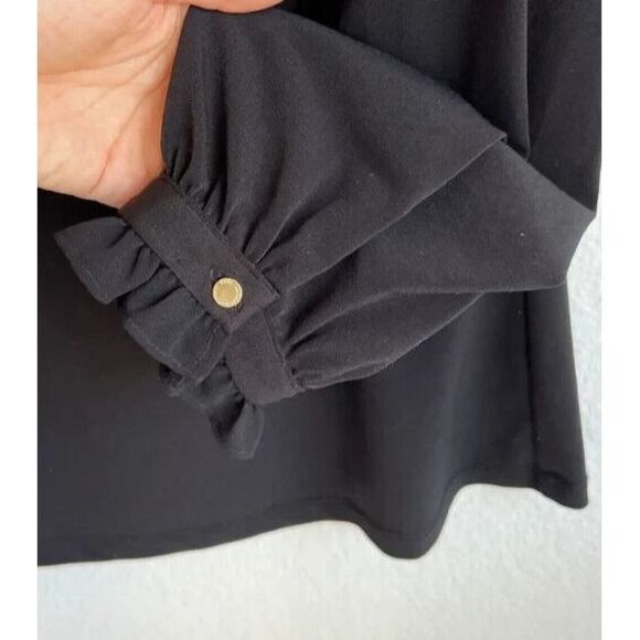 Karl Lagerfeld Paris Top Sz M Long Sleeve Black Ruffle Whimsy Goth Dark Romantic - Picture 9 of 9